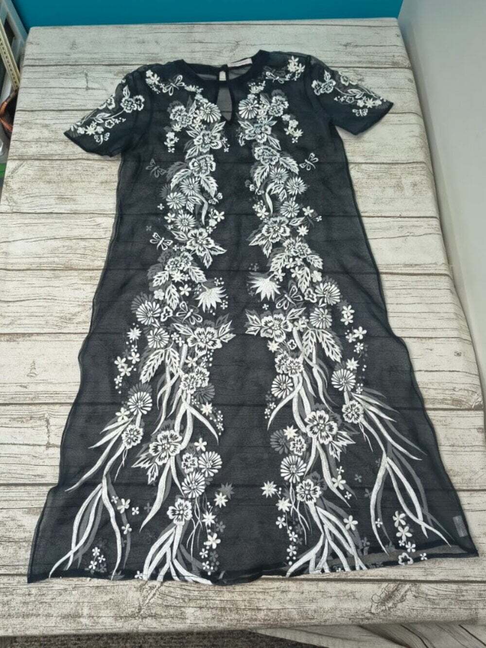 Matthew Williamson Black Silk Floral Embroidered Sheer Dress Size 8